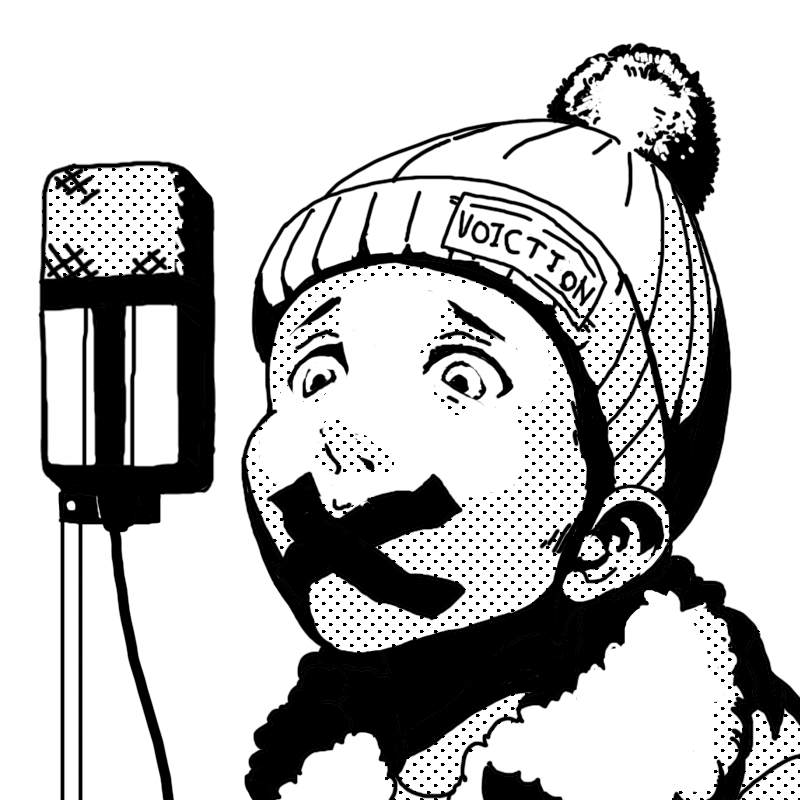 zettdot's tweet photo. 【お仕事】VOICTION様のキャラクターは私が制作しました！
高性能マイクの前で口がふさがれた少年…。言いたいことを言えないもどかしさを表現しています。
Tシャツや缶バッジなど、たくさん使っていただいております。 https://t.co/aTCsW6rEbT