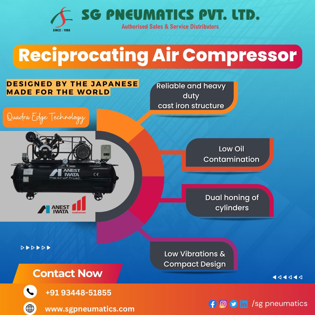 SgPneumatics's tweet photo. "Unlock the Power of Air: Reciprocating Air Compressor Sales and Services"
#AirCompressorSales #AirCompressorServices #PowerfulAirSolutions #QualityCompressors #ReliableService #EfficientMachinery #IndustrialEquipment #AirPower #CompressorExperts #CustomerSatisfaction https://t.co/wOudILqCFc