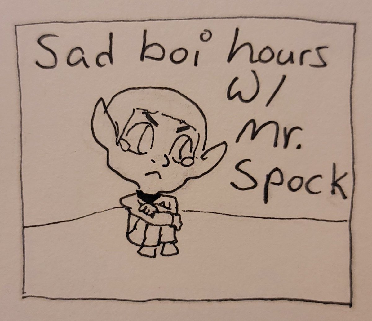 doodling_hydra's tweet photo. Day 12 of posting Star Trek fanart every day until the SNW season two premier!

It's Sad boi hours w/ Mr. Spock! I'm pretty sure I made this, while rewatching the 2009 movie.

@StarTrek #TheDoodlingHydra #Fanart #Spock #StarTrekAOS #KelvinTimeline #MrSpock https://t.co/o53FqZOWwK