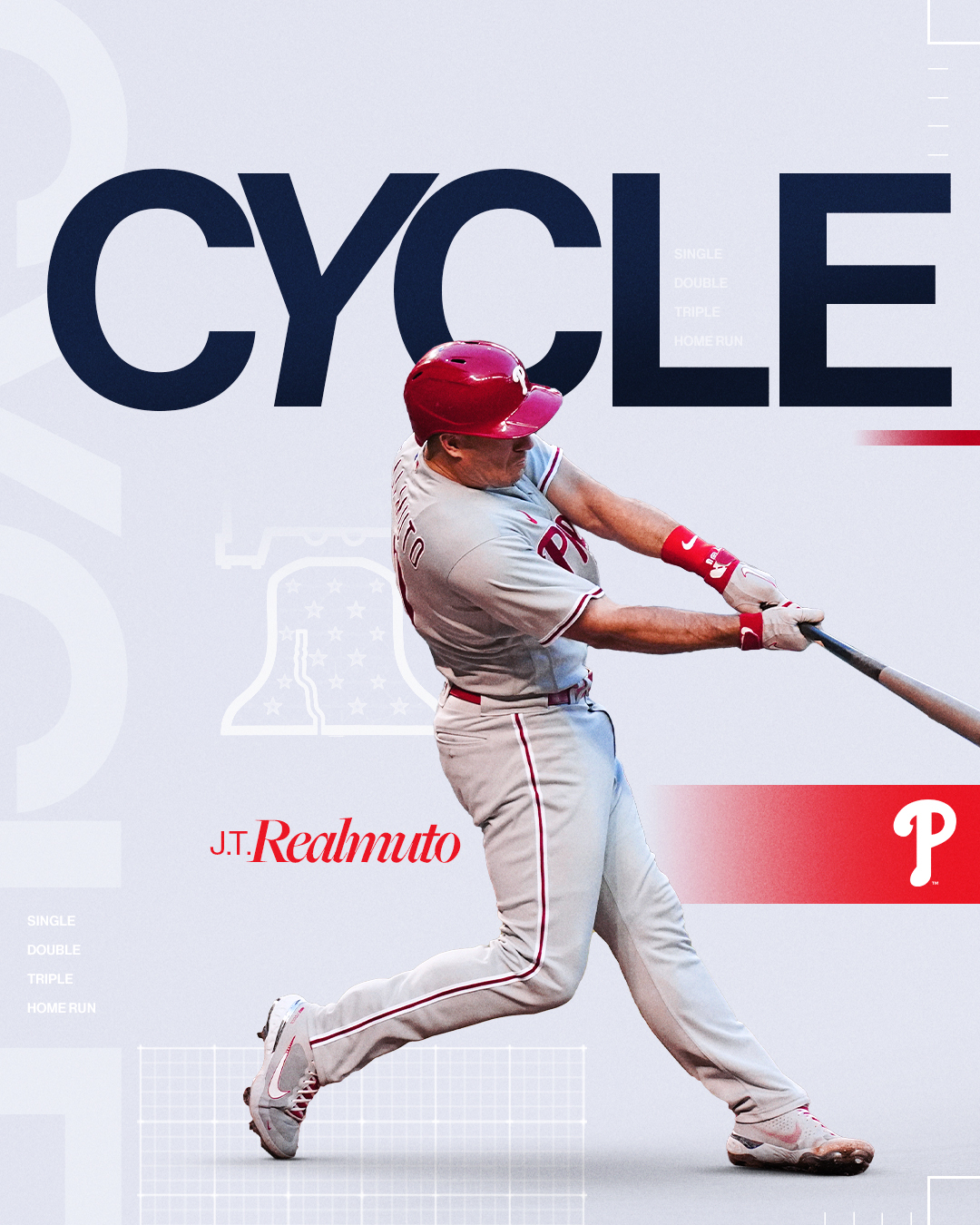 MLB on X: J.T. Realmuto is the first @Phillies player to hit for the cycle  since 2004 (David Bell).  / X