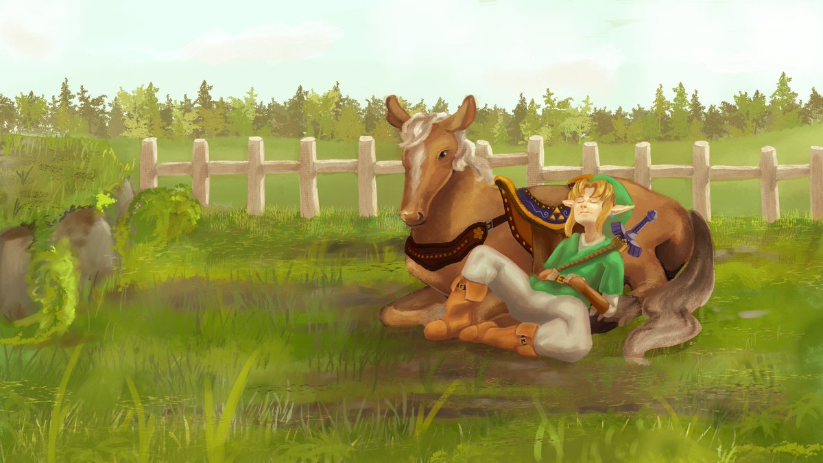 CrunchyKit_Kat's tweet photo. This was a commission I did for a friend, we both love TOTK and I wanted to do a serene painting of link and epona at lon lon ranch https://t.co/OIqvvhM5l8