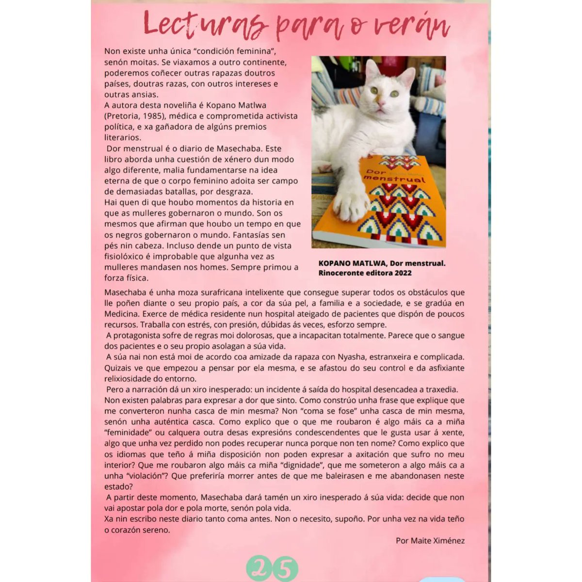 maiteximenez's tweet photo. #Momo e máis eu colaboramos na revista #Meigallo do @barbonverin con esta recensión do libro de KOPANO MATLWA, «Dor menstrual».
👇👇👇
https://t.co/JMqeupBbCW https://t.co/iCkpb9n7XE