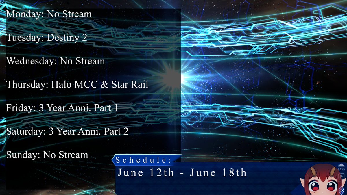 drag0nsaintVT's tweet photo. New schedule everyone!

This week is special cause it's my 3 year Twitch Anniversary! Gonna be a 2 part Donothon on the 16 &amp; 17!

Stretch goals will help with new PC parts so PC stops locking up on me.

Hope y'all enjoy!

#vtuber #envtuber #vstreamer #anniversary #vtuberupprising https://t.co/EVpkT16CHo