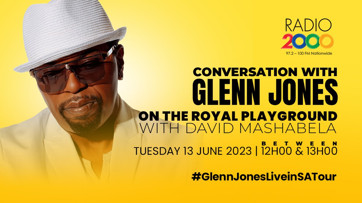 Radio2000_ZA's tweet photo. Catch Glenn Jones on #TheRoyalPlayground this afternoon with @DavidMashabela between 12h00 & 13h00pm
Keep it Locked | 97.2-100 FM Nationwide
Listen Live https://t.co/aQT7HfeI2i | Stream @Radio2000_ZA YouTube & Radio 2000 on facebook
#AllforyouTour #glennjones #Southafricantour https://t.co/uRUFj68DDh