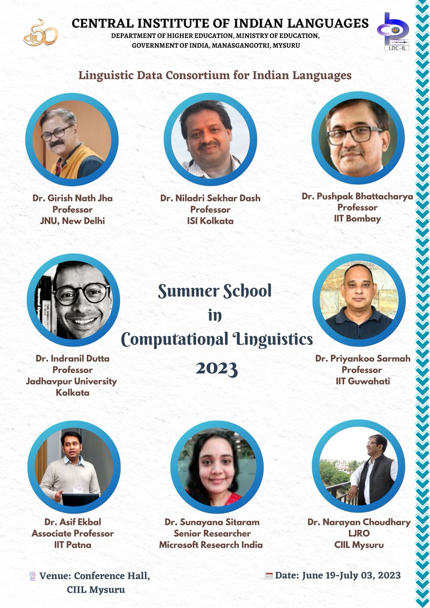 ciilsocialmedia's tweet photo. It is a privilege for us to welcome the top minds to the next "Summer School in Computational Linguistics 2023".
#LDCIL #Summerschool #linguistics #computationalLinguistics #ciil
@EduMinOfIndia @PIB_India @dpradhanbjp https://t.co/3AYGelkhnS