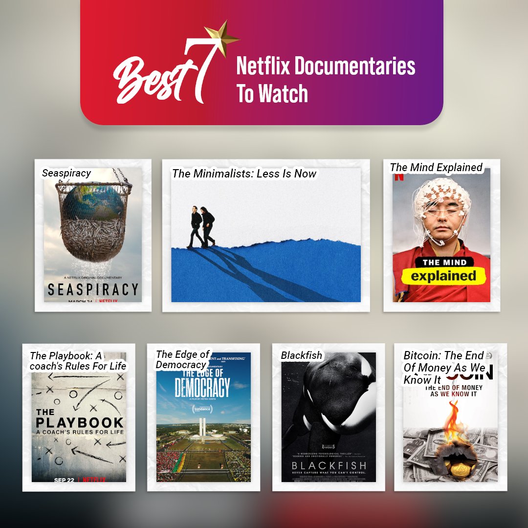 best7things's tweet photo. Are you looking for thought-provoking documentaries that will leave you inspired and motivated to change your life? Look no further than Netflix. #Netflix offers a wealth of content that can challenge your beliefs, shift your perspective, and inspire positive change. https://t.co/SqRo6CR1fr