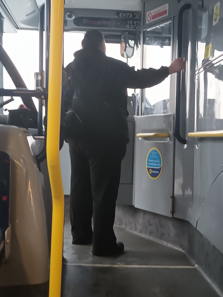 Alexdunne1991's tweet photo. @dublinbusnews I know announcer on speaker on buses say don't distract drivers while buses is in motion so why is this driver allowing this woman on EV73 40E at 6.00am allowing woman to have conversation in the pissing rain? Driver concentration not on driving https://t.co/0MVdlr0aqy