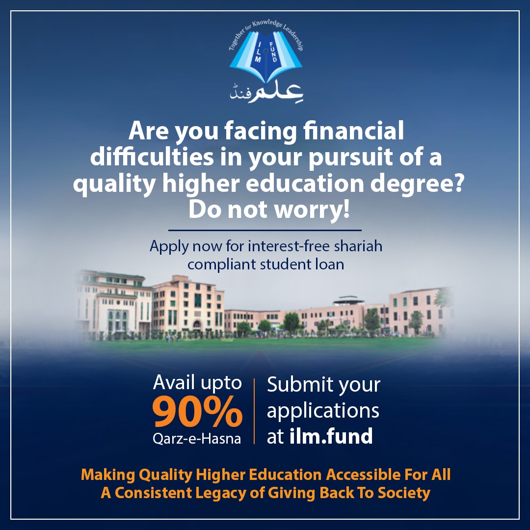 UMTOfficial's tweet photo. ARE YOU FACING FINANCIAL HURDLES?
The process of 'Qarz-e-Hasna Applications' for 'Fall 2023' has commenced. Currently enrolled participants can also apply.
Apply Today!
Office of ILM Fund, Central Block, 1st Floor.
info@ilm.fund | 04235968906 Ext: 3442
#ILMFund #myUMT https://t.co/syqVDrfUEj