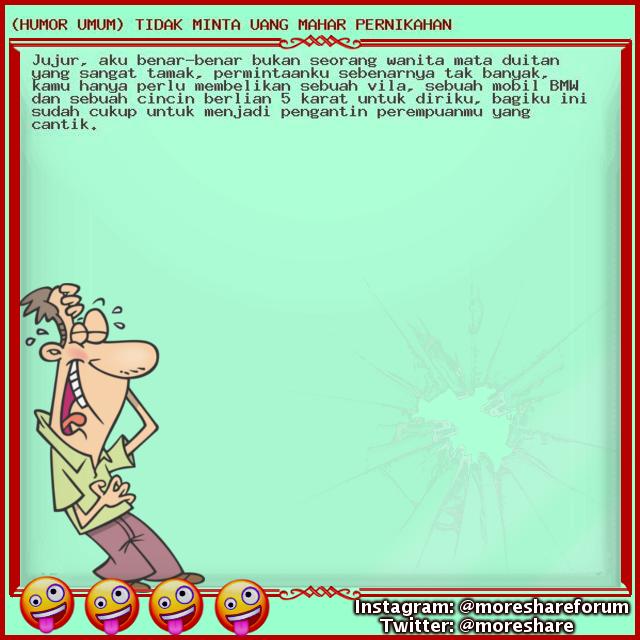 moreshare's tweet photo. (HUMOR UMUM) TIDAK MINTA UANG MAHAR PERNIKAHAN - UPDATE TIAP HARI!!! Jangan kelewatan!!! lumayan dari pada lumanyun buat ngilangin BETE!!! wkwkwkwkw Follow us - #humorumum #cerita #lucuumum #humor #humor #lucu #humorgokil #koleksihumor #kumpulanhumor #humor #indonesia #ceritahumo https://t.co/JbD3ZPwy0A