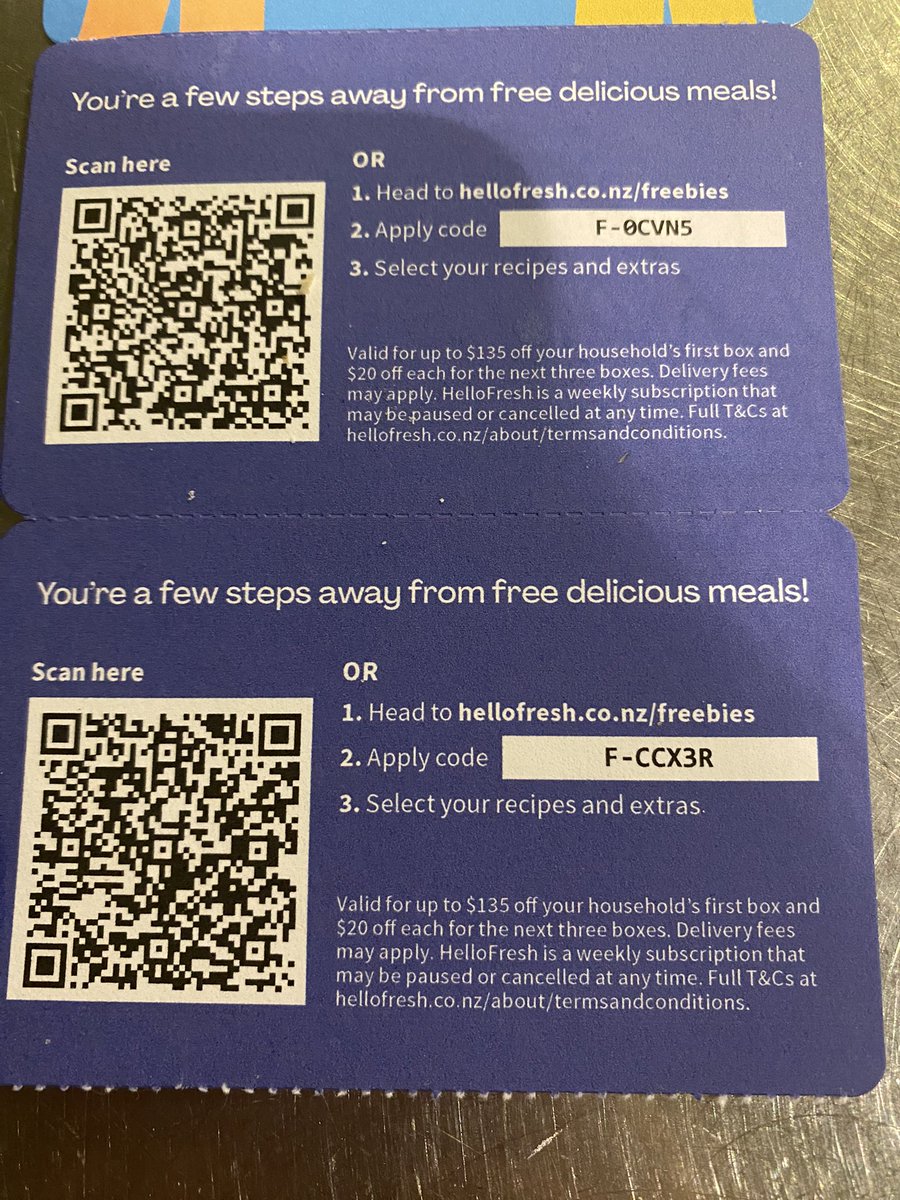 if anyone wants a free hellofresh box :D here’s codes for two!