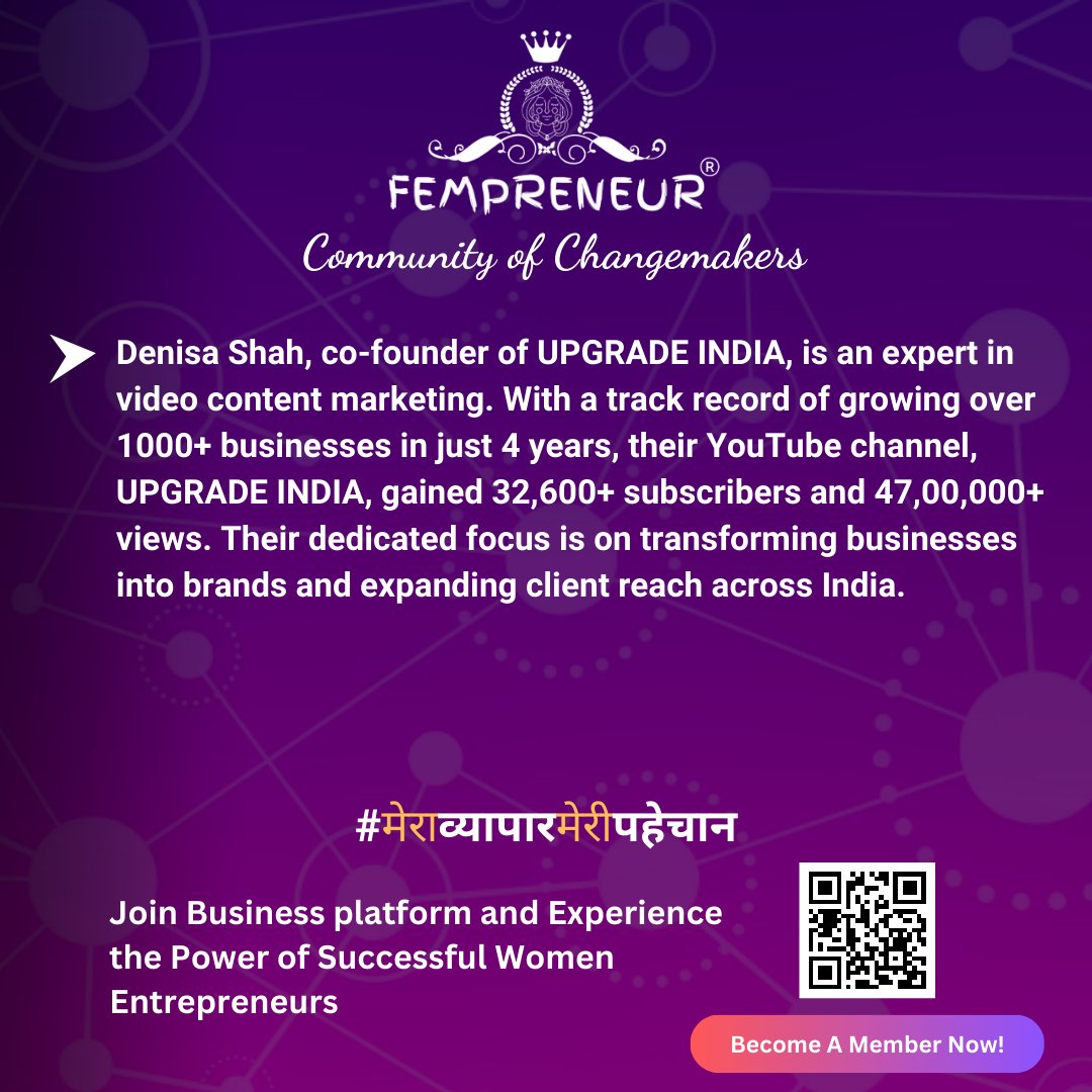 We are delighted to welcome our New Member Denisa shah, Co-founder, Upgrade India

Become A Member Now: bit.ly/402MNbP 

#fempreneurcommunity #community #1MillionMission