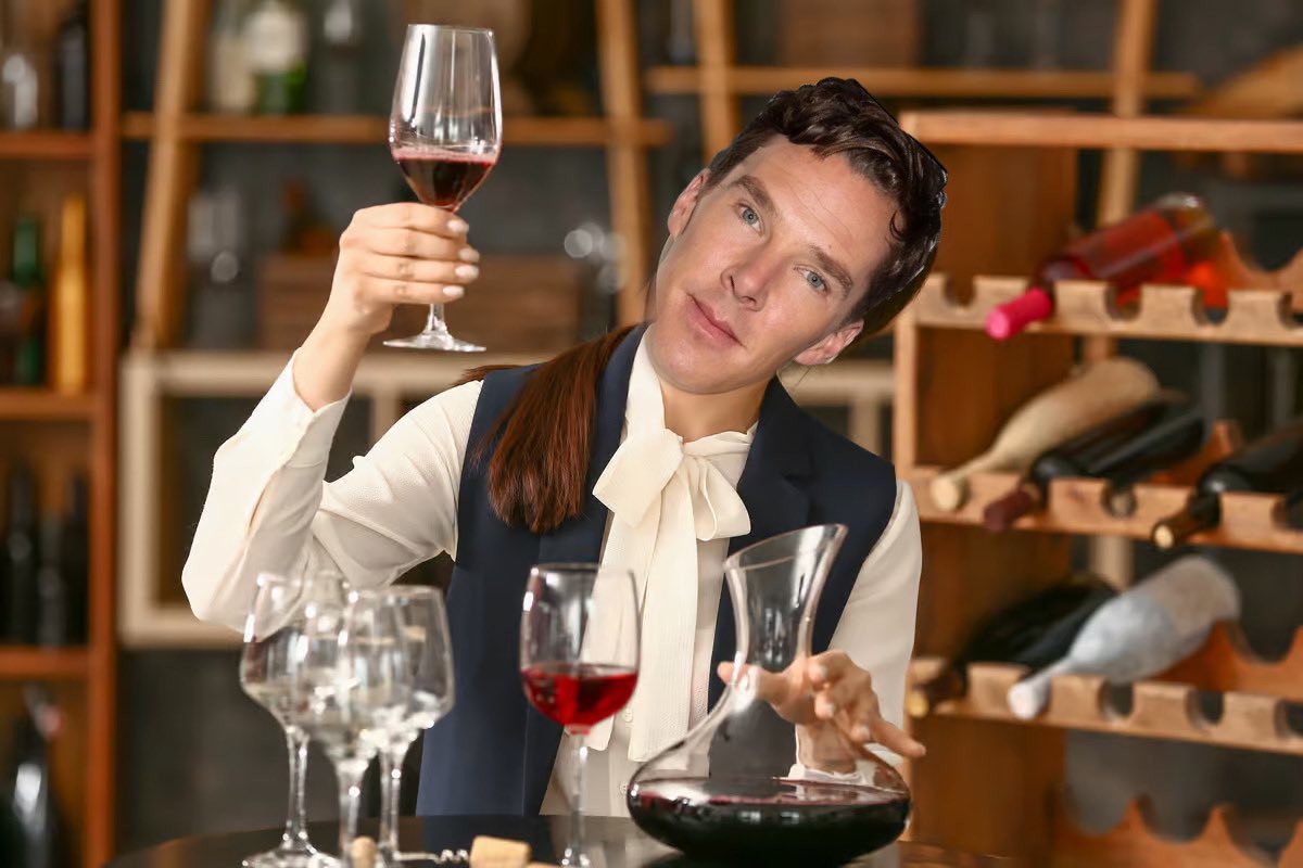 BenedictCTingz's tweet photo. I, Benedict Cumberbatch, as a level 4 sommelier know for a fact that pairing red wine and fish will make you look like a dunce. https://t.co/6R1rmsoiLN