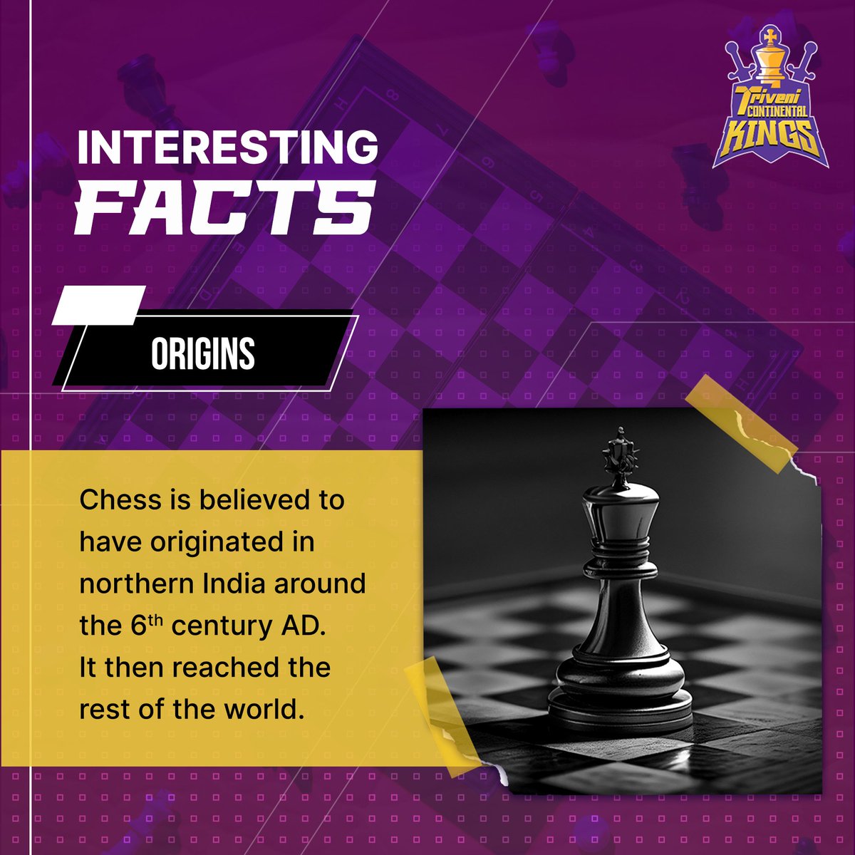trivenickings's tweet photo. 🌍✨ Fascinating Chess Origins! 🌟🏆🔍Did you know that chess has ancient roots? #trivenicontinentalkings #triveni #officalglobalchessleague #fide #dubai #globalchessleague #KaterynaLagno #YuYangyi #china #georgia #Dzagnidzenana #dingliren #jonasbuhlbjerre #weyi #thebigmove https://t.co/jjVRMJijBl