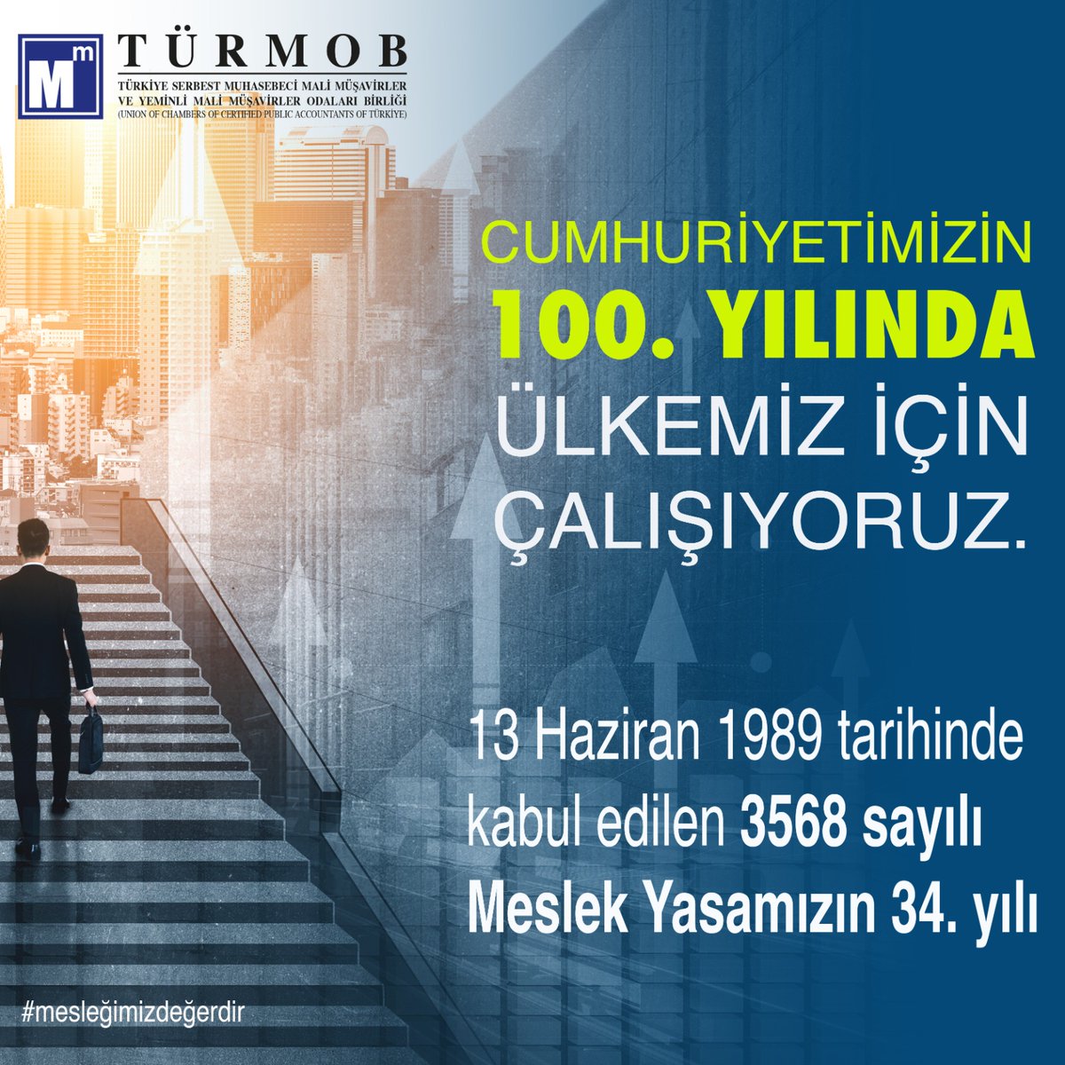 Cumhuriyetimizin 100. yılında ülkemiz için çalışıyoruz.

13 Haziran 1989 tarihinde kabul edilen 3568 sayılı Meslek Yasamızın 34. Yılı kutlu olsun…👉 ow.ly/lhUL50OLw94

#türmob