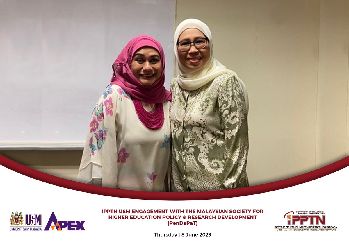 MIrohayati's tweet photo. IPPTN USM ENGAGEMENT WITH THE MALAYSIAN SOCIETY FOR HIGHER EDUCATION POLICY &amp; RESEARCH DEVELOPMENT (PenDaPaT)

Read more at: https://t.co/H1xzqaCOLy

#usm
#WeLead
#MOHE
#ipptn
#PenDaPat
#ghef2023
#GHEF
#HigherEducation 
#EquityEquality https://t.co/GjSD4mIlQB