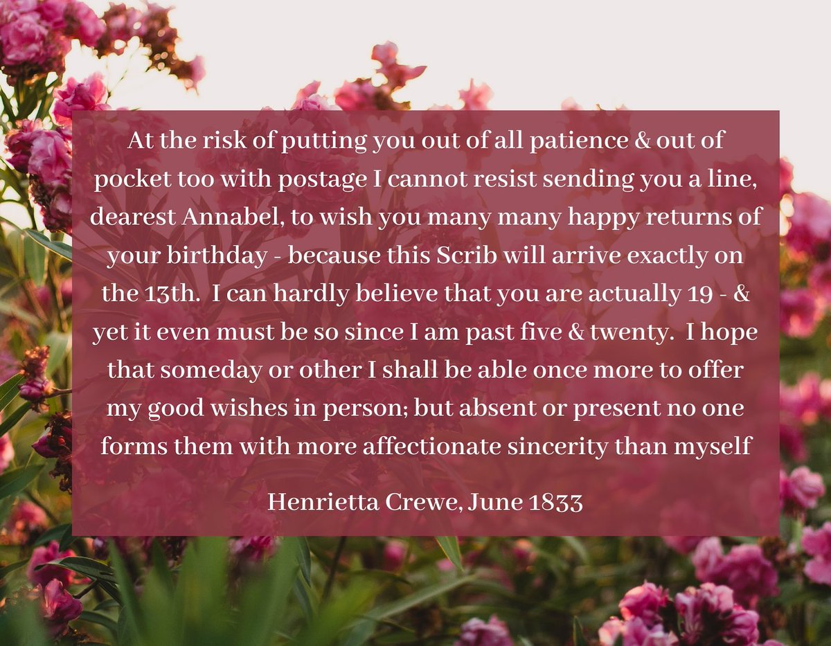 Happy Birthday to Annabel Crewe (later Annabel Milnes, Lady Houghton), born OTD in 1814. Thank you for leaving me such a fascinating collection of letters to transcribe and catalogue (and yet more letters turning up hopefully at <a href="/WHorsleyPlace/">West Horsley Place</a> 😊)