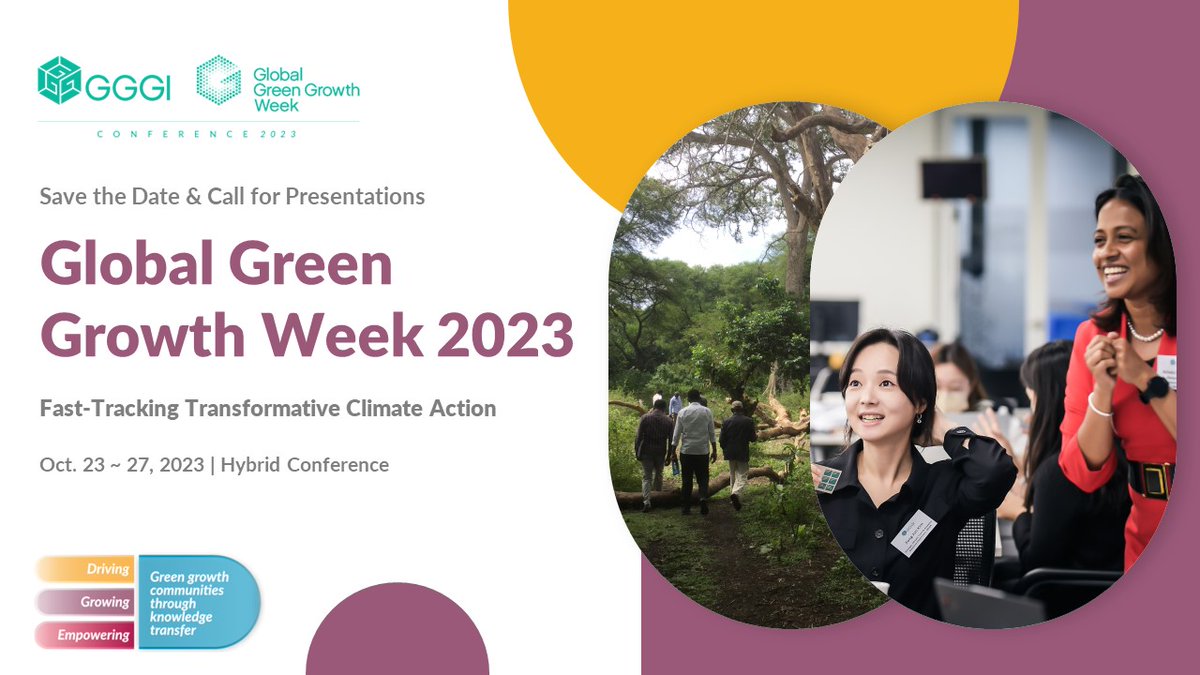 🗣️Join us for the #GlobalGreenGrowthWeek2023 in Oct.!

This year’s forum will focus on #SustainableResourceUse, #NatureCapital, #GreenEconomicOpp, #SocialInclusiton and put spotlight on #youth to build the next generation #ClimateLeaders 👨‍🎓👩‍🎓💚

🔗bit.ly/GlobalGreenGro…