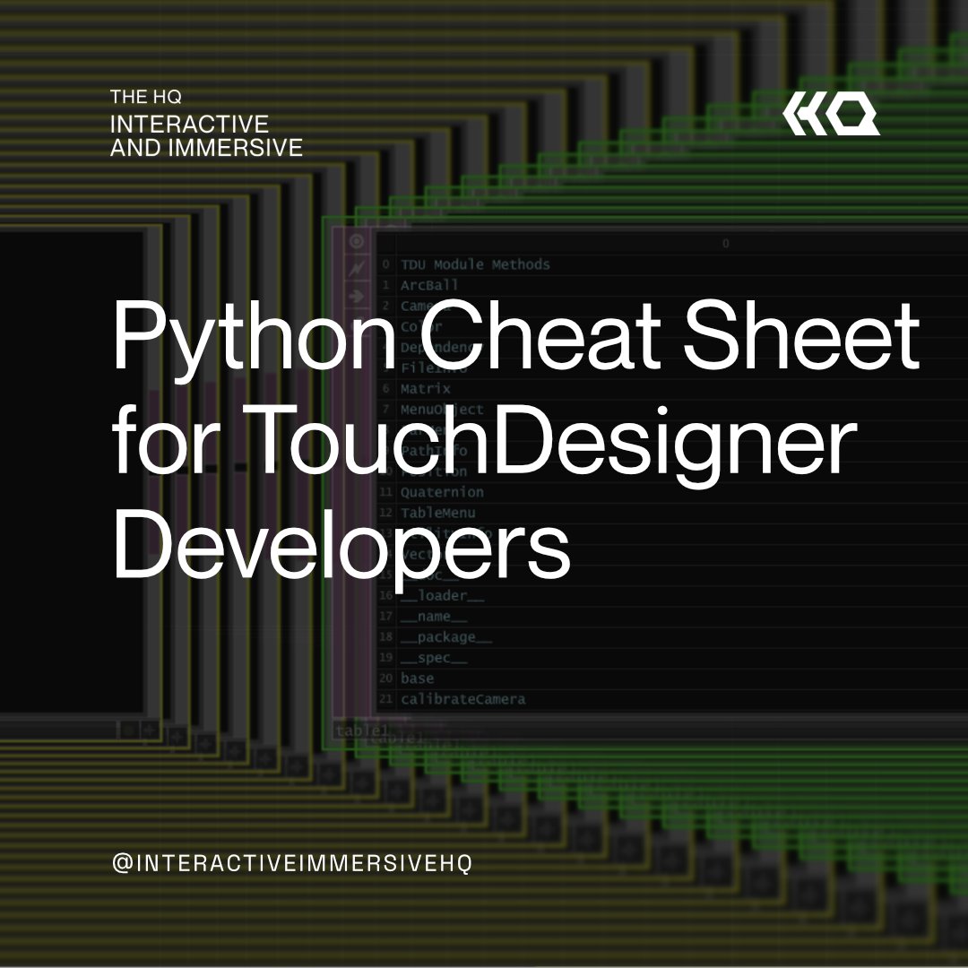 For new TouchDesigner developers, keeping track of all of the different Python members and methods specific to TouchDesigner can be tough.

So we created a Python Cheat Sheet! 

Check it out here: iihq.tv/3Cm6XnP

#touchdesigner #python #programming #code <a href="/1null1/">TouchDesigner</a>
