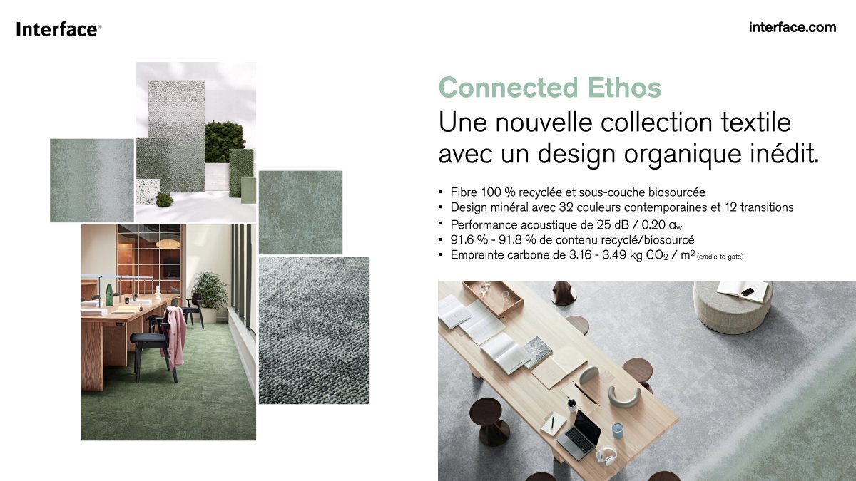 📐📚 La nouvelle collection de dalles de moquette Connected Ethos multiplie les possibilités d'aménagements en proposant un design uni avec 32 coloris contemporains et 12 motifs de transition. 
interf.ac/43yFWJR
#revetementdesol #bureaux #workplace