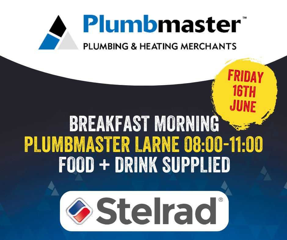 Plumbmaster Larne are hosting a breakfast morning this Friday!🥳

Stelrad will be in attendance to answer questions on all things radiators...come on down for a brew and a bap on us!☕