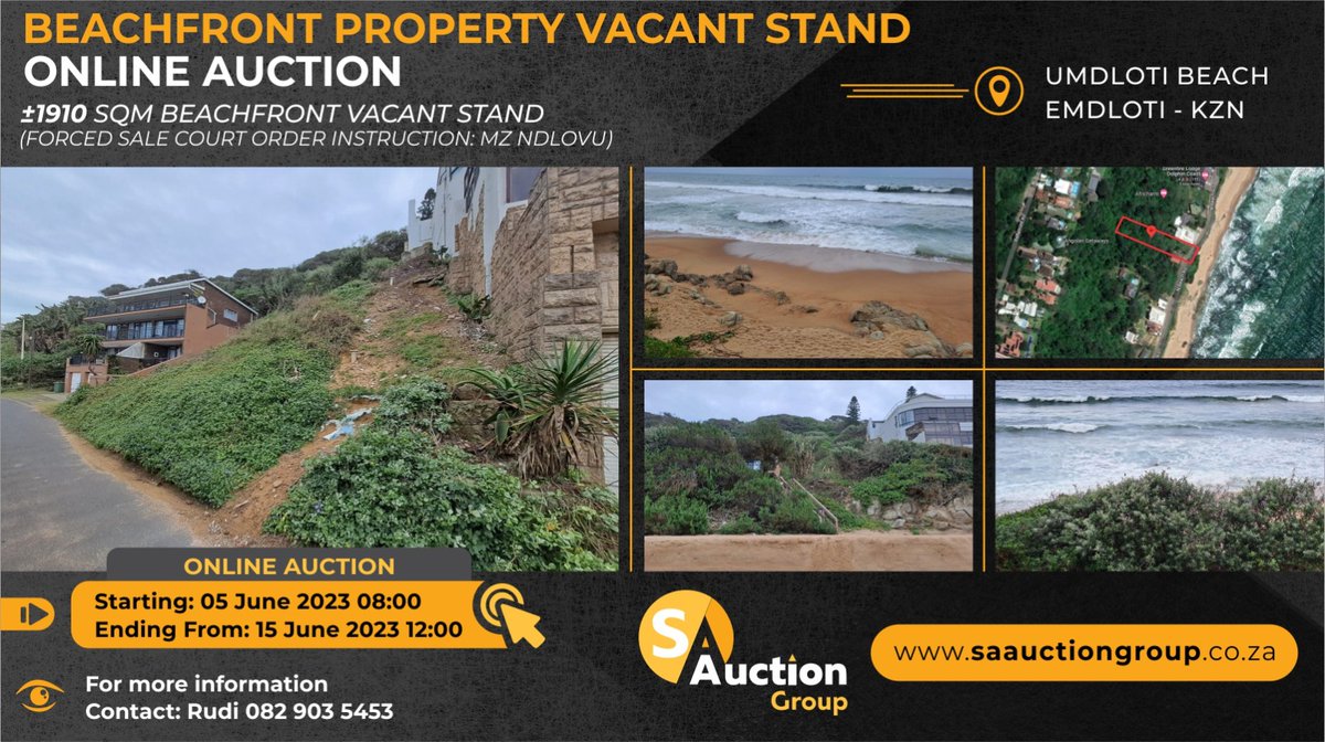 This vacant stand is situated at 71 North Beach Rd, Umdloti Beach, eMdloti. 

#umdlotibeach #umdloti #kzn #coastalproperty #propertyinvestment #realestateinvesment #auction #publicauction #onlineauction #saauctiongroup #propertyforsale #realestateforsale