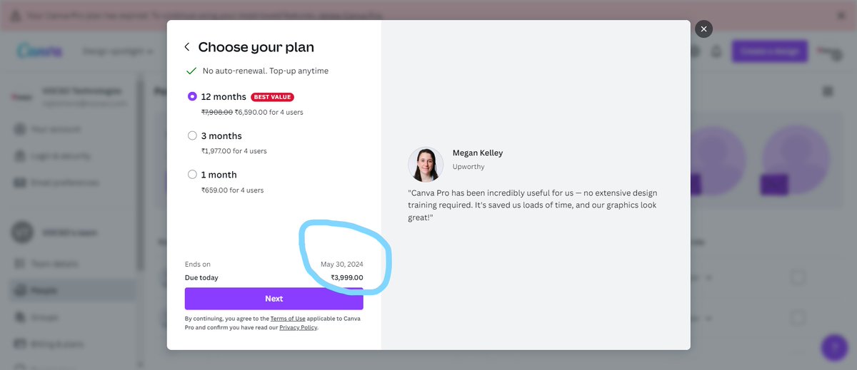 imrajkishore's tweet image. Complaint against @canva  Pro subscription renewal.
After the renewal process was completed, I was shocked to discover that there might be additional charges for adding team members. This information was not provided to me during the renewal process 

#CanvaPro #CanvaSupport