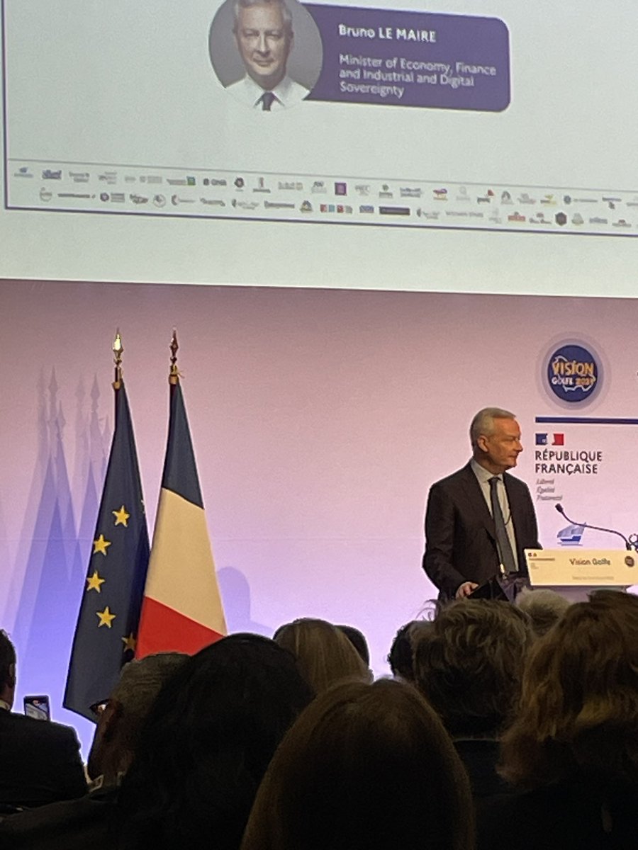 TarekIAmmar's tweet photo. In #VisionGolf conference, I was inspired by the words of France's Minister of Economy, Bruno Le Maire: France and the GCC share similar strategies in combating climate change. France aims to transform into a green industrial hub, #visiongolf #GCCFrancePartnership #ARAresearch https://t.co/iDzusYrjrB
