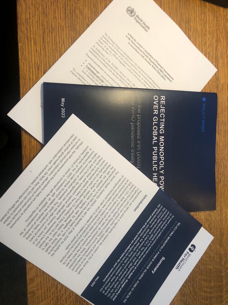 All MPs received these documents today from the World Council for Health, detailing all the concerns about @WHO amendments to the International Health  Regulations ( 2005). 

No excuses now for not knowing the powers the discredited WHO are trying to take around the World. 🌏

We…