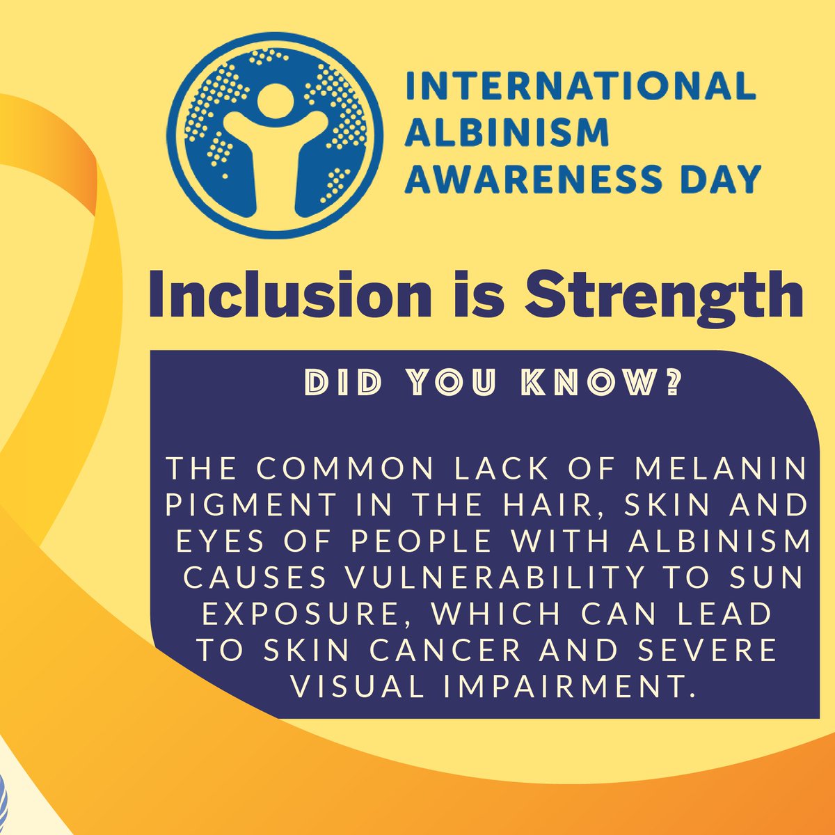 WHOGAMBIA's tweet photo. June 13 is International Albinism Awareness Day!
People with albinism face multiple forms of discrimination worldwide. Together, we must amplify the voices and visibility of persons with albinism in all areas of life.
#AlbinismDay #WHO75 #Inclusion4equality https://t.co/hrAjTsPaNB