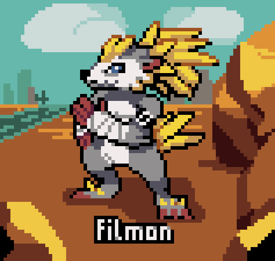 calaemmity's tweet photo. - Part 3 of my Digimon XC Evolution drawings -
Herissmon became Filmon, I think it's obvious what I am aiming for...

#Pixelart #digimon #filmon #vpet https://t.co/nzURMsP6gS