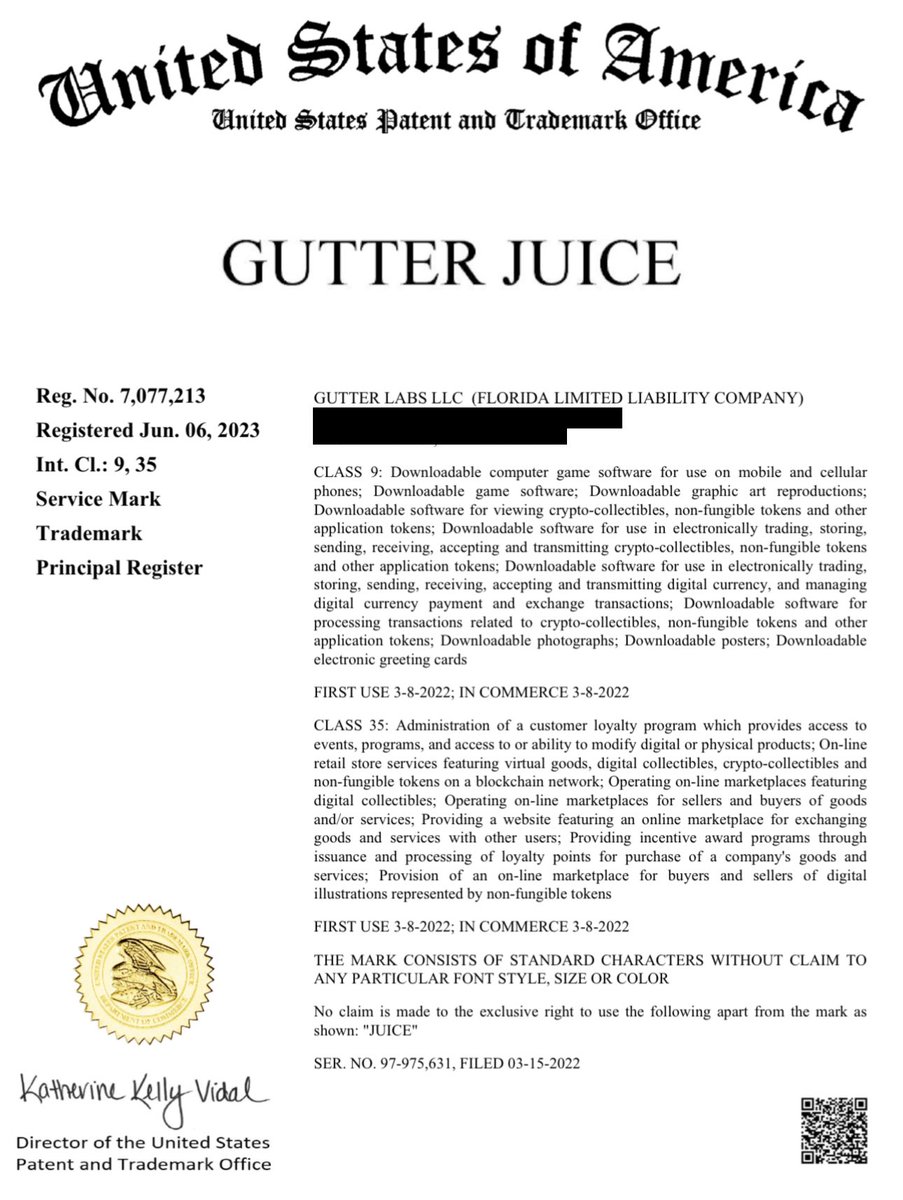HEITNERLEGAL's tweet photo. 😼 GUTTER JUICE 🧃 #TrademarkTuesday #NFT https://t.co/xjQDWu8jWN