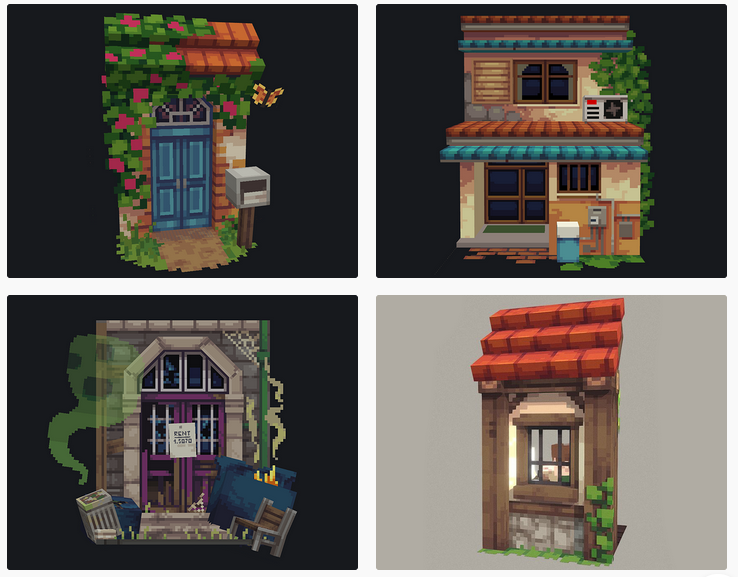House models. Why did I make so many of them?? Made in @blockbench