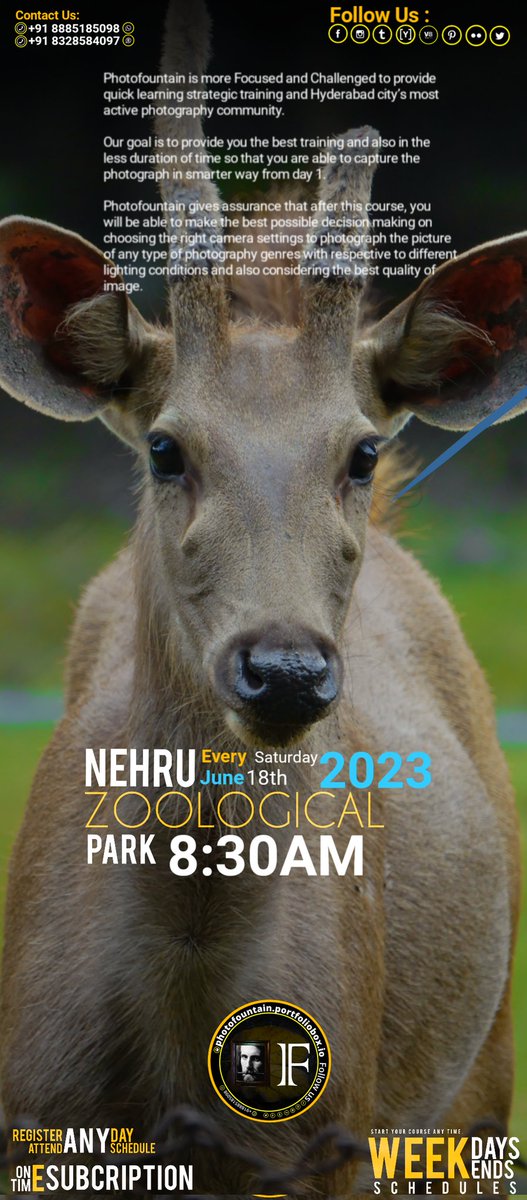 Join #Photofountain, this #Saturday at #nehruzoologicalpark #hyderabad

Master Your #Photography Basics
Search in #BookMyShow, Wildlife photography - Skills & Gear