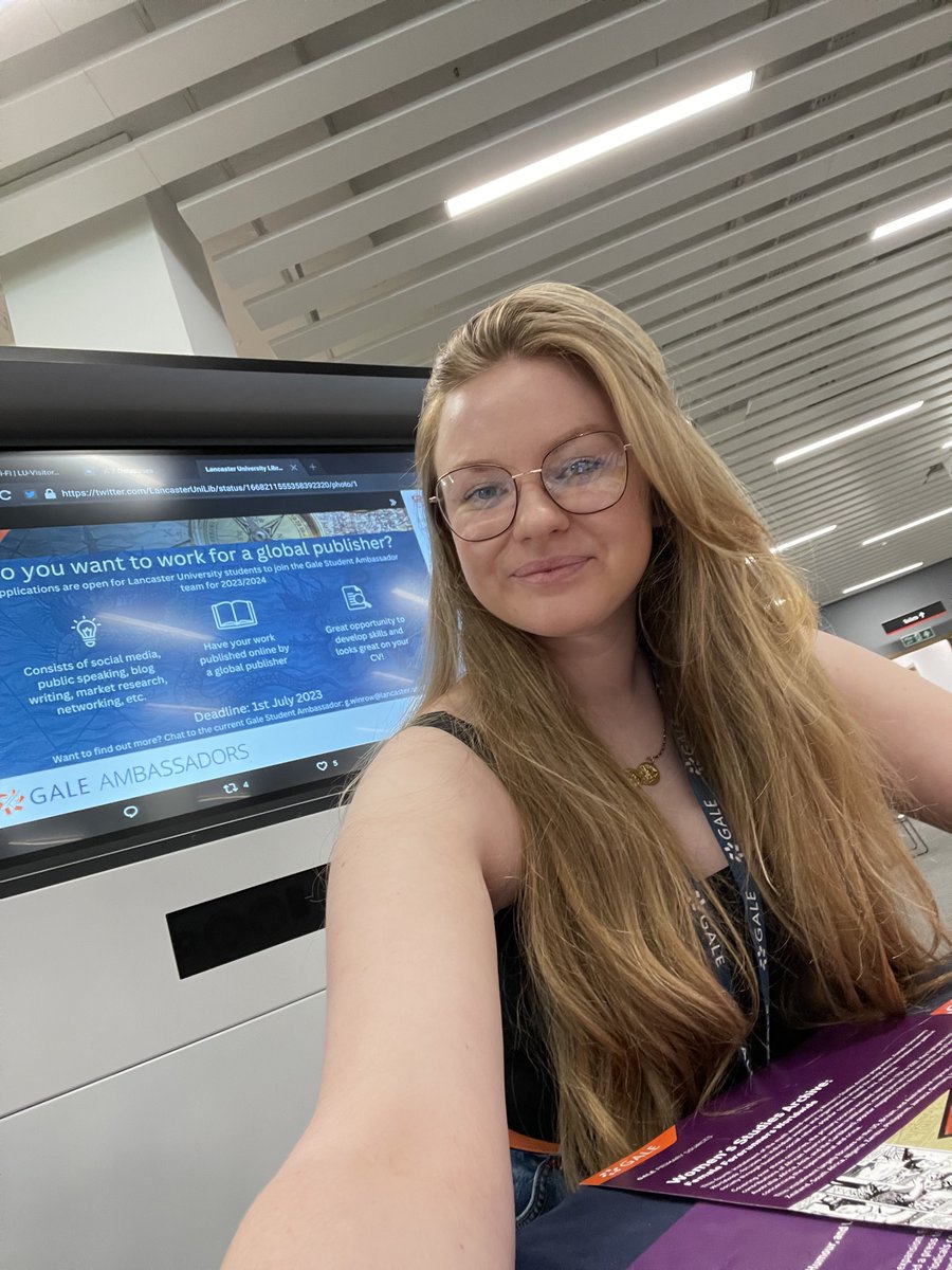 GaleAmbassadors's tweet photo. Quick reminder that I will be in the @LancasterUniLib until 2pm today!

Come and speak to me about #GalePrimarySources and how you could become part of the @GaleAmbassadors team next year!

- Georgia
@LancasterUni @LancasterHistor @LancasterFASS https://t.co/oBAsitSL89