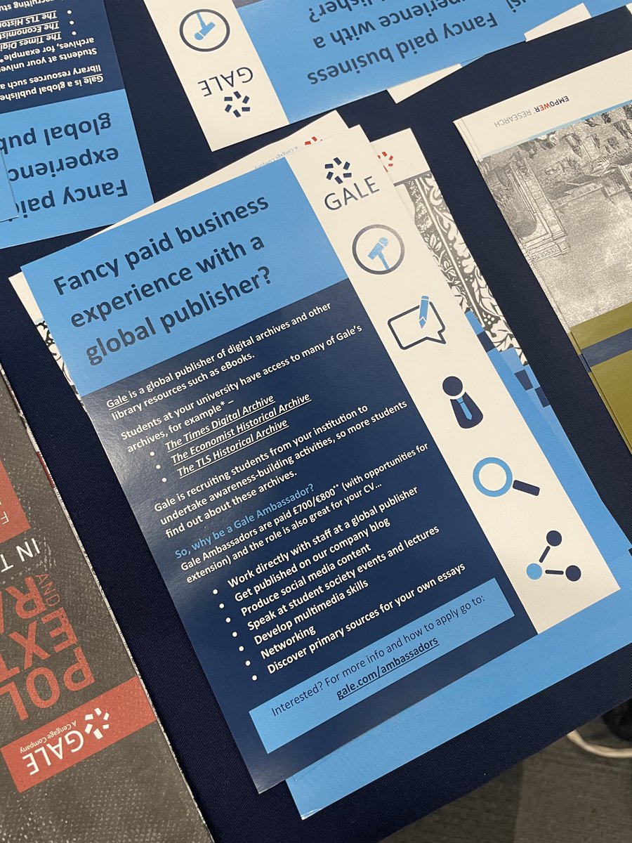 GaleAmbassadors's tweet photo. Quick reminder that I will be in the @LancasterUniLib until 2pm today!

Come and speak to me about #GalePrimarySources and how you could become part of the @GaleAmbassadors team next year!

- Georgia
@LancasterUni @LancasterHistor @LancasterFASS https://t.co/oBAsitSL89