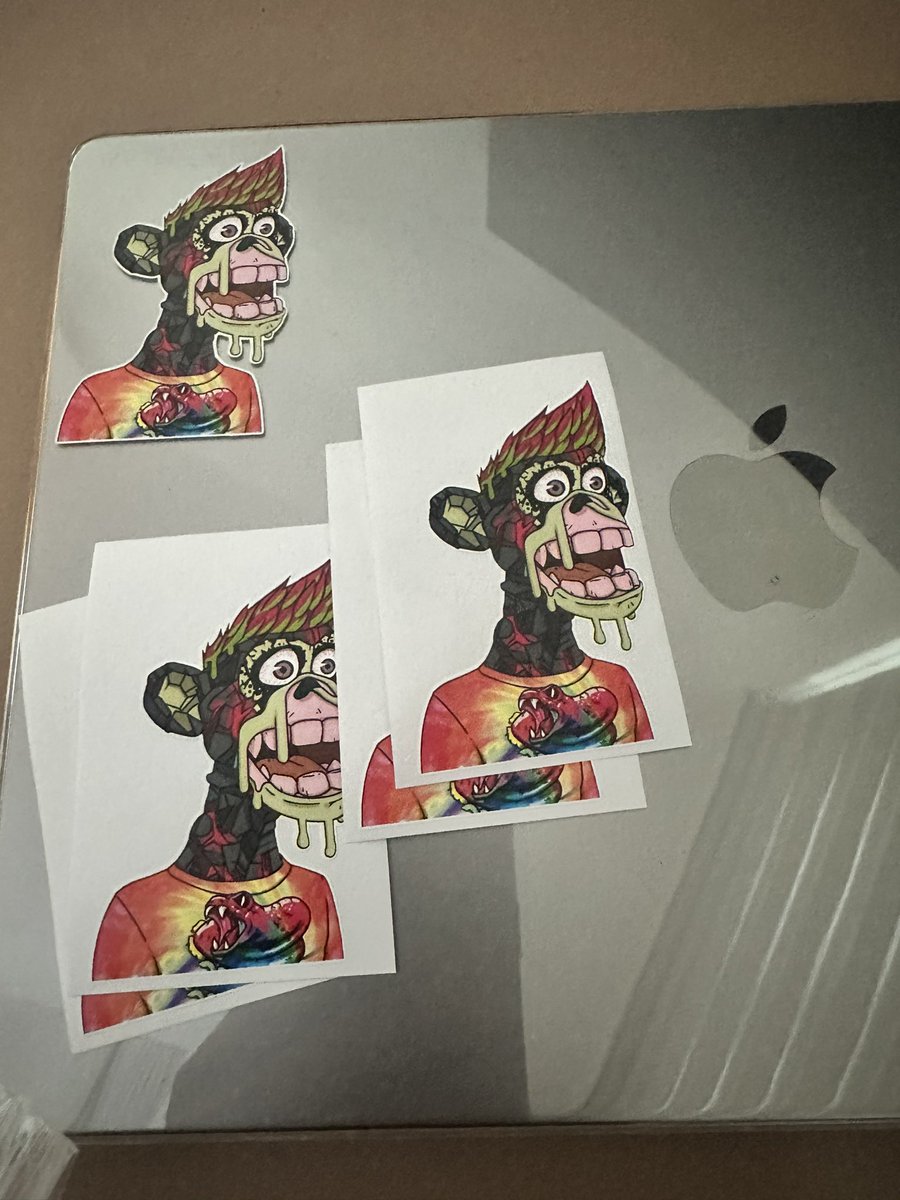 blingonchain's tweet photo. Stickers here at last. Rocking my mutant everywhere. 
#MAYC @BoredApeYC https://t.co/K1O829quFM