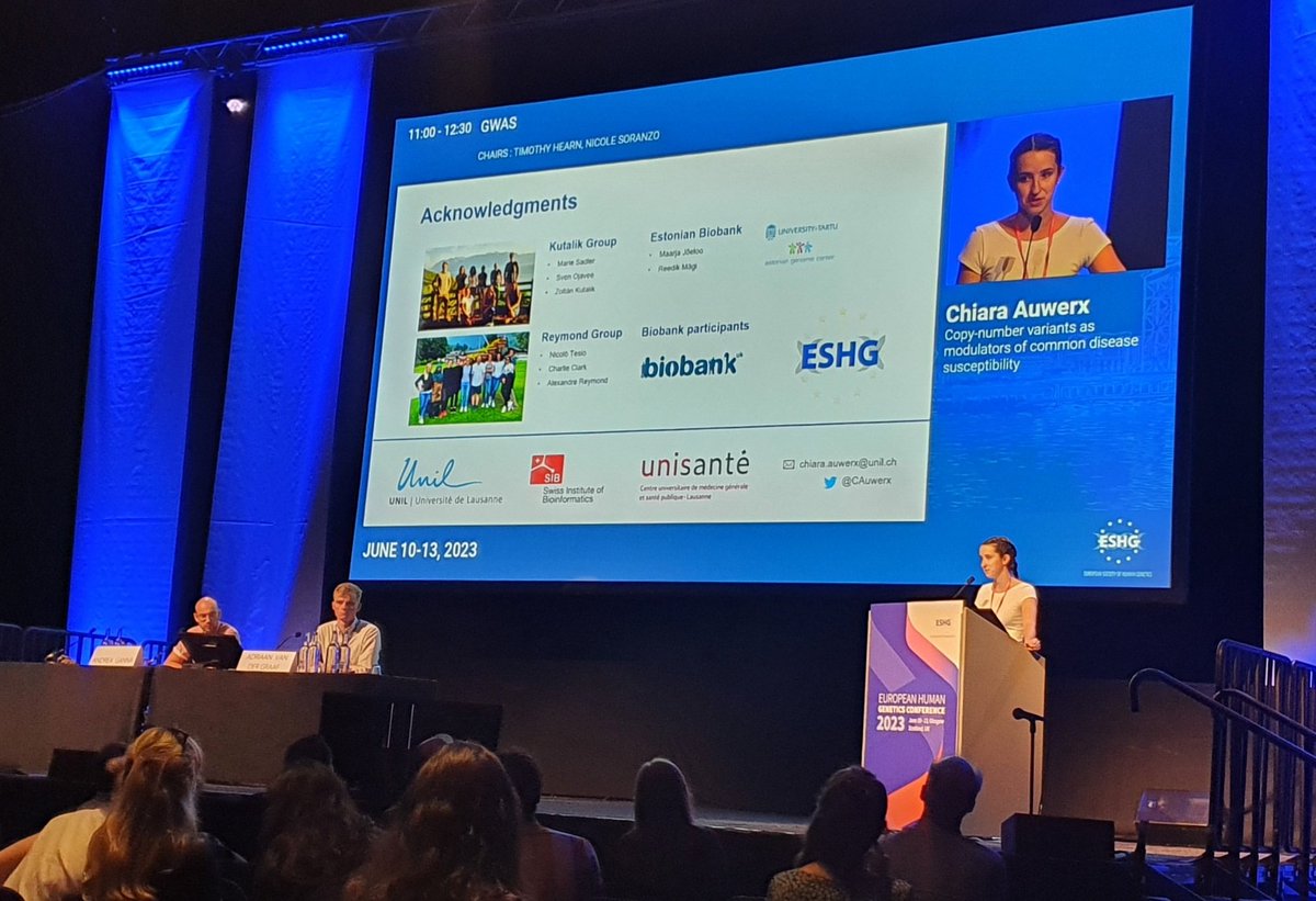 Impressive and inspiring work from Chiara Aurerx @CAuwerx, early career award candidate, presenting the effects of copy number variants as modulators of common disease susceptibility.  #ESHG2023 #GWAS