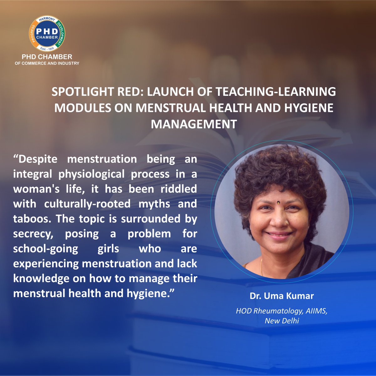 phdchamber's tweet photo. @_Rheuma, HOD Rheumatology, AIIMS, New Delhi, presents a lecture on "Spotlight Red: Teaching-Learning Modules on Menstrual Health & Hygiene Management" held today at PHD House, New Delhi.
#PHDCCI #SpotlightRed #MenstrualHealth #HygieneManagement #teachingmodule #learningmodule https://t.co/s9VwBODMSy