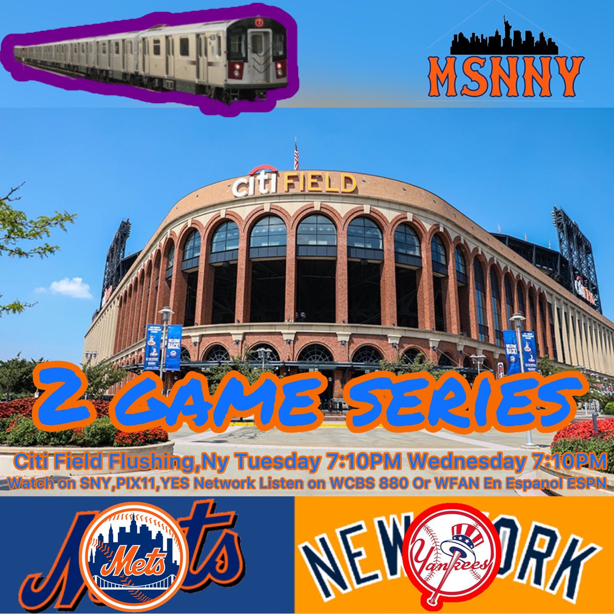 MSNlgm's tweet photo. Today Begins the 2 Game Subway Series 🚉🚉⚾️⚾️-The @Mets Take on The @Yankees Today And Wednesday At 7:10PM-Let’s Beat the Crosstown Team!! #LGM #Mets #MetsRunNYC #YankeesStink #AaronJudge #MetsVsYankees #SubwaySeries #RepBX #Lindor #Scherzer #Verlander https://t.co/ZsWjQ2jlyb