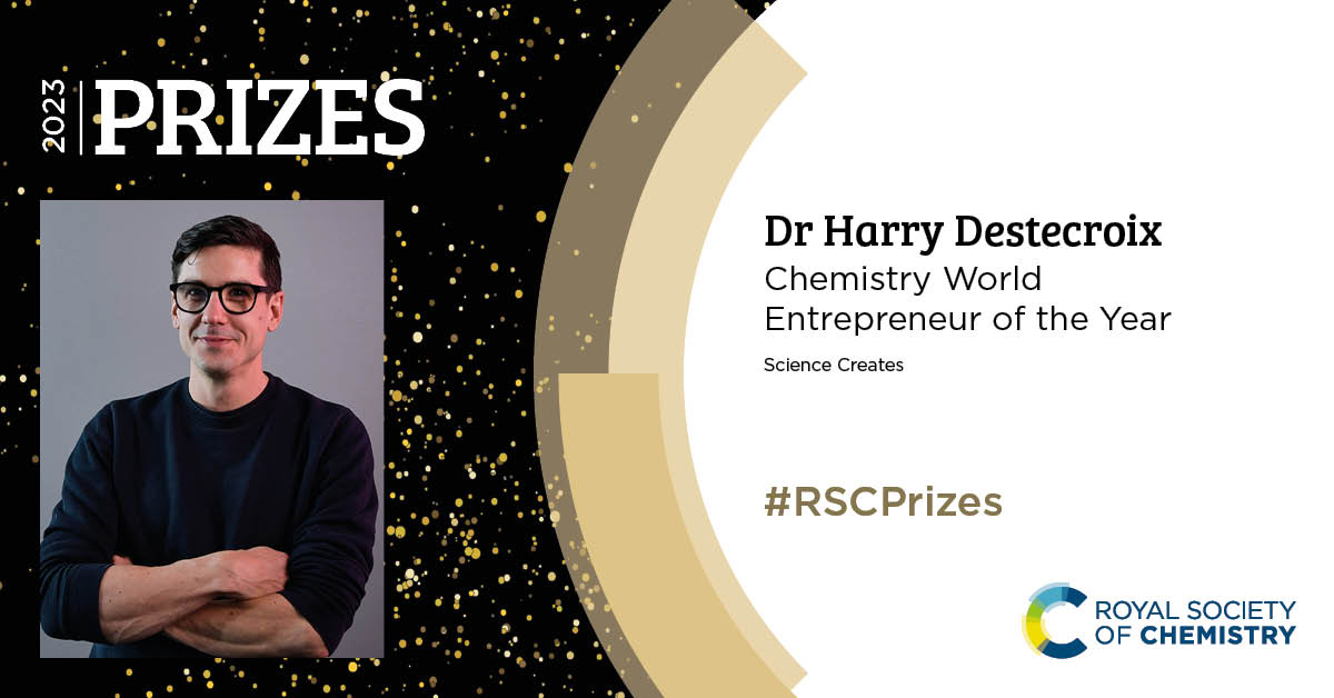 Congratulations to our founder, Harry Destecroix, for being named the 2023 Chemistry World Entrepreneur of the Year by the Royal Society of Chemistry (<a href="/RoySocChem/">Royal Society of Chemistry</a>), joining a prestigious list of past winners.

#EntrepreneurOfTheYear #DEEPTECH