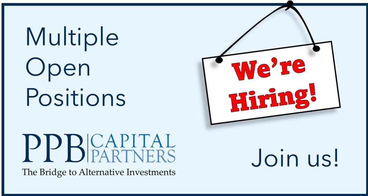 ppbcapital's tweet photo. PPB Capital Partners is #hiring for several open positions. Are you our next new teammate?
https://t.co/k6kSAOvYky https://t.co/ZFRyARX9b3