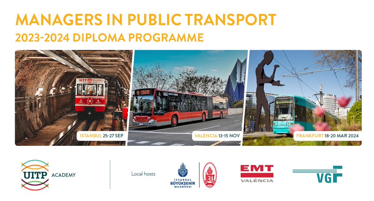 👨‍🏫️💡 Are you ready to take your career to the next level?

Join us our Diploma Programme for Managers in Public Transport! This training course will prepare you with the skills to master what it takes to deliver high-level mobility solutions in a rapidly developing sector.