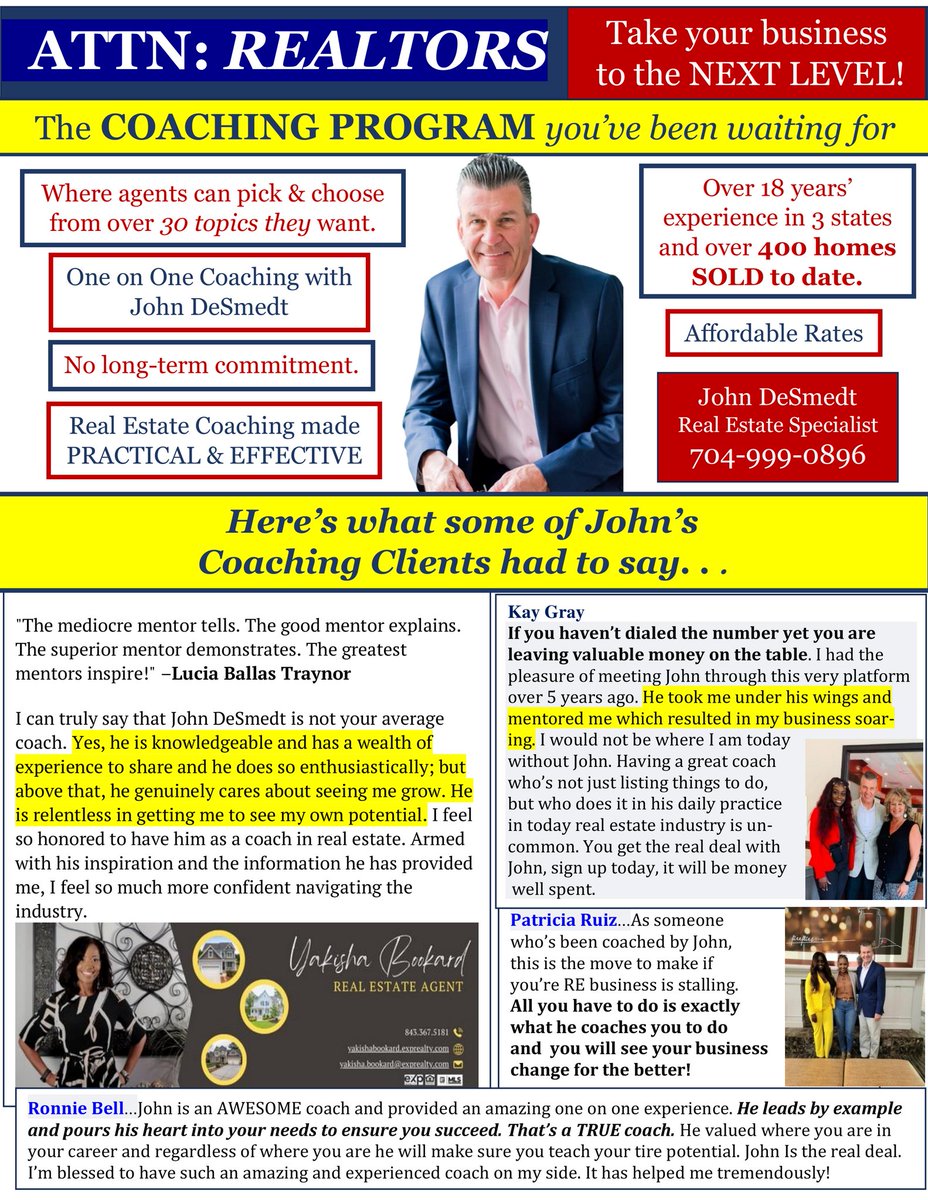 John DeSmedt's Real Estate Coaching Series...

Call or Text JOHN DESMEDT at 704-999-0896 for more information.
johndesmedt.exprealty.com
#CharlotteRealEstate #ListingSpecialist #RelocationSpecialist #BuyerSpecialist... facebook.com/10279376453290…