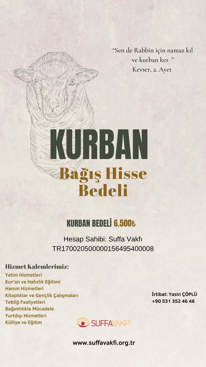 Detaylı bilgi için internet sitemizi ziyaret edebilir veya irtibat numaramızdan ulaşabilirsiniz.

İrtibat Telefonu
Yasin Çöplü
05313524646

suffavakfi.org.tr/2023/05/23/kur…