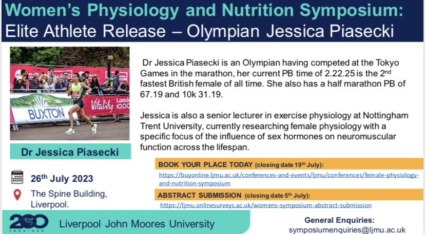 Weekly Sneak Peek 👀 

🚨 Elite Athlete Jessica Piasecki will be featuring on our elite athlete panel for our Symposium. Want to hear about how Jess has trained her way to the 2nd fastest ever British Marathon Time of 2.22? 🏃🏻‍♀️

⭐️ Book your place buyonline.ljmu.ac.uk/conferences-an…