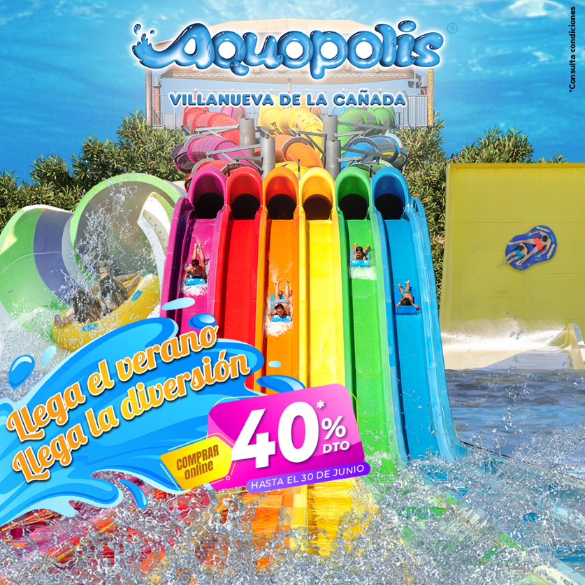 ¡Prepárate para una experiencia inolvidable! 😱🎉

Aprovecha el descuento del 40% en tu entrada online, ¡solo hasta el 30 de junio! 🎟️🌊🌞

No puedes dejar pasar esta oportunidad, entra en villanueva.aquopolis.es/Promo40 

Asegúrate de revisar las condiciones en el enlace. 📝💡💻
