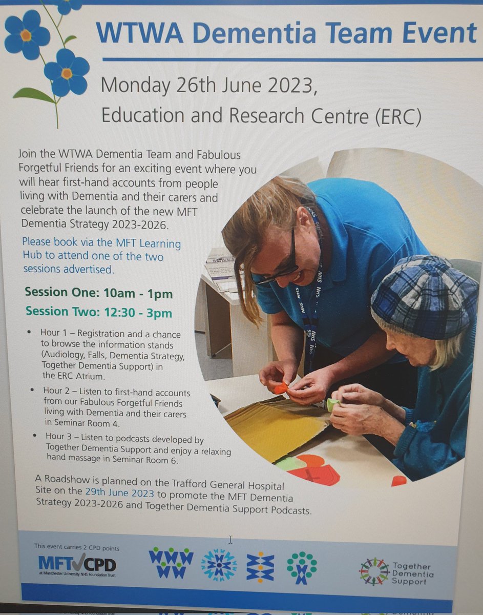 WTWADementia's tweet image. An Amazing Event 26th June @WythenshaweHosp WTWA staff pls book your place via kallidus. It will be amazing to see you all 💙