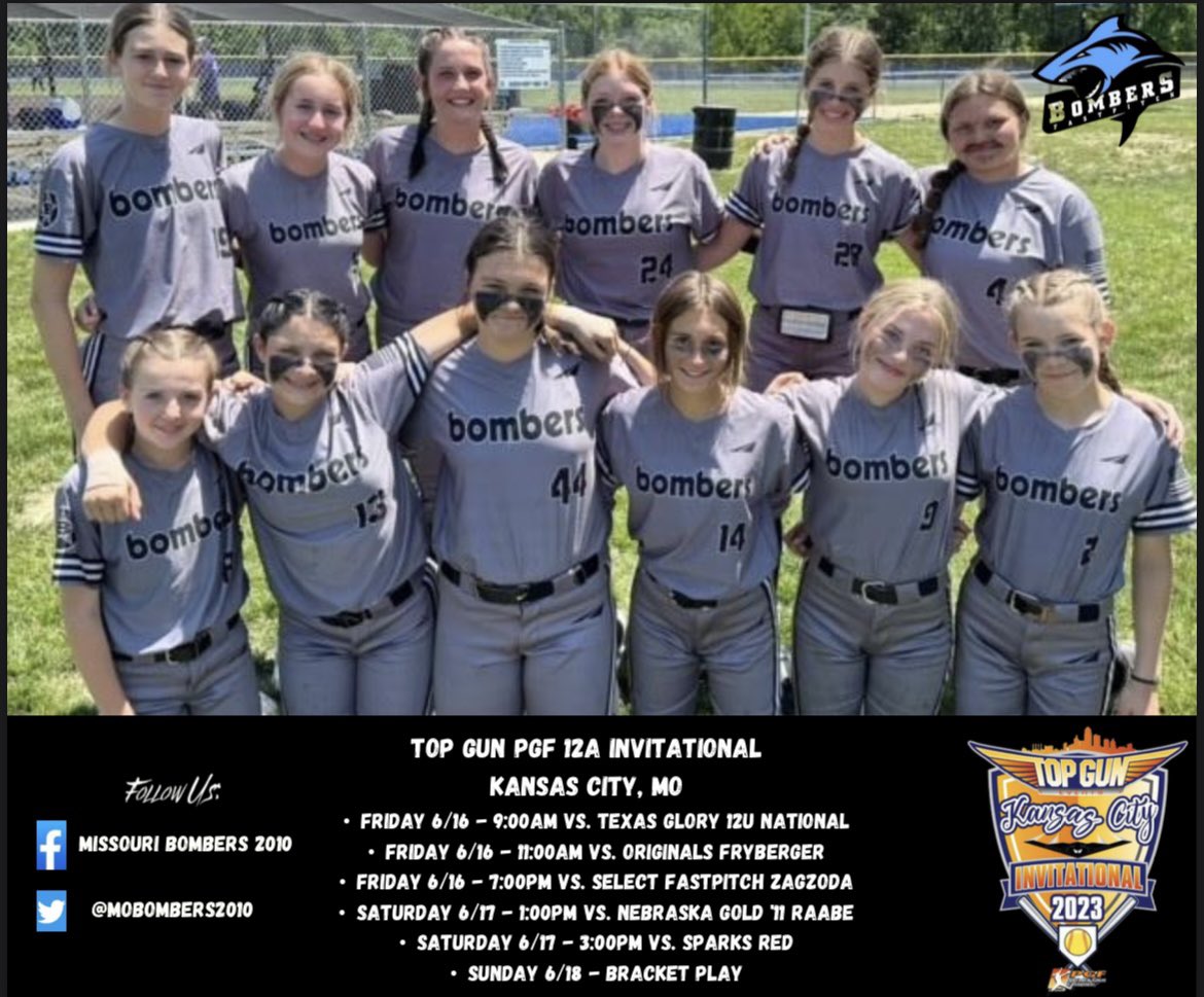 TopGun2028NTL's tweet photo. The Missouri Bombers 2010 hit the road this weekend to compete in the country in the highly anticipated PGF Top Gun Invite in Kansas City, MO! Pool play kicks off on Friday morning. Let’s gooo!! 💣🥎🔥

#AllGasNoBrakes
#alwaysinthefight
#calmlikeabomb
#hardworkpaysoff https://t.co/Wes0roQjYD