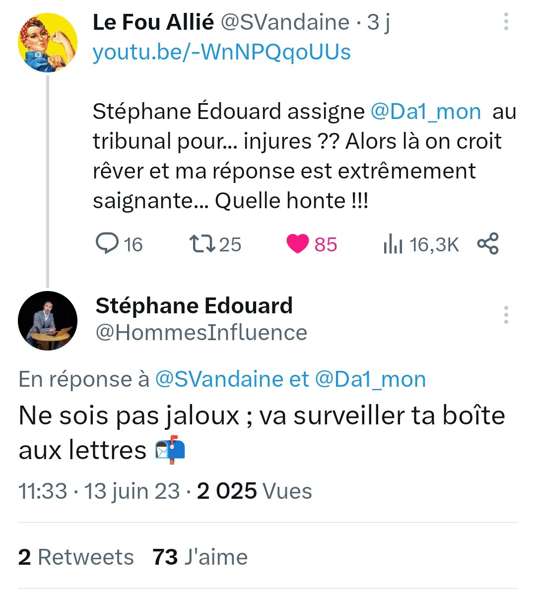 Apparemment Stéphane Édouard m'assigne à mon tour au tribunal. Affaire à suivre.