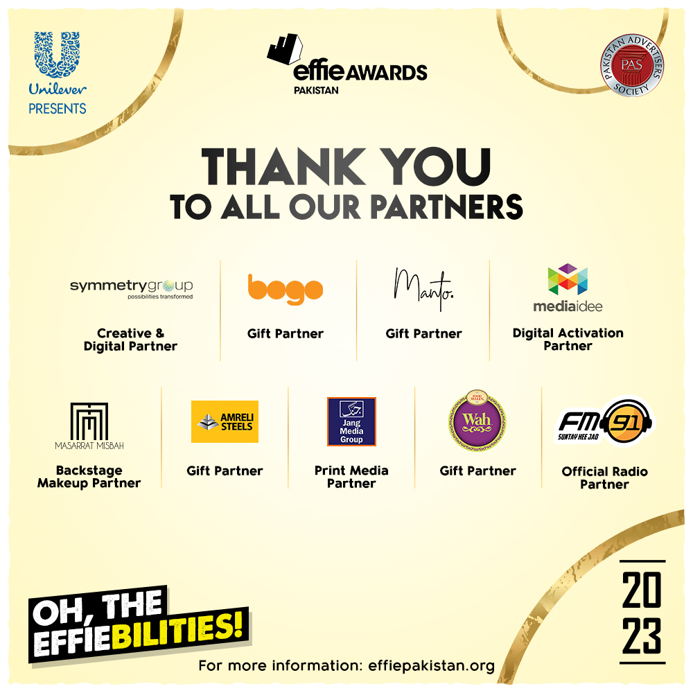 EffiePakistan's tweet image. Thank you to all our partners for helping us unfold our Effiebilties and making it a successful reality.

#OhTheEffiebilities #EffiesPakistan2023 #Effies2023